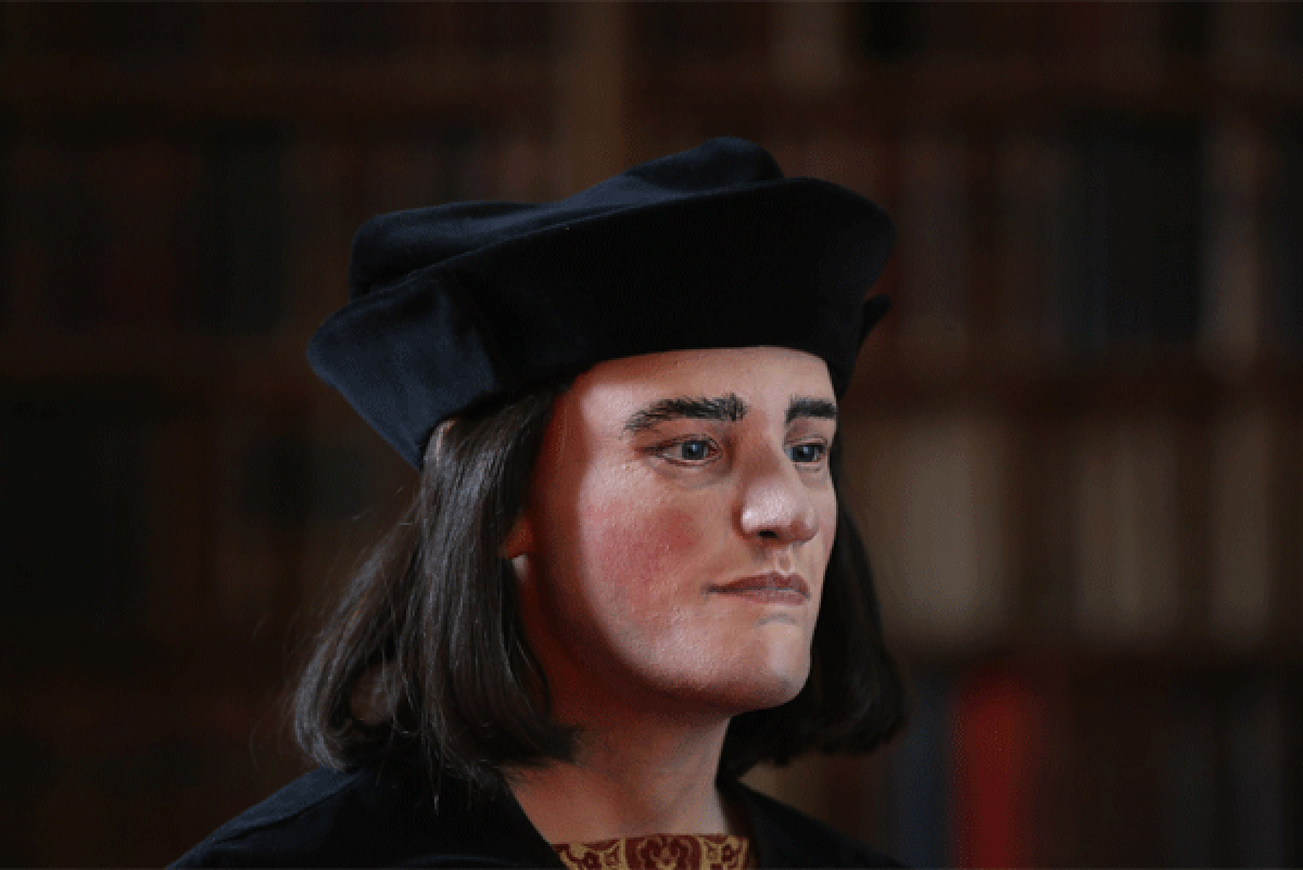A facial reconstruction of King Richard III is unveiled by the Richard III Society in London, England.