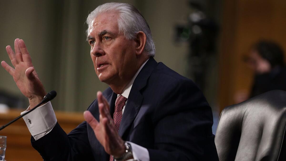 Rex Tillerson testifies at his confirmation hearing before the Senate Foreign Relations Committee.