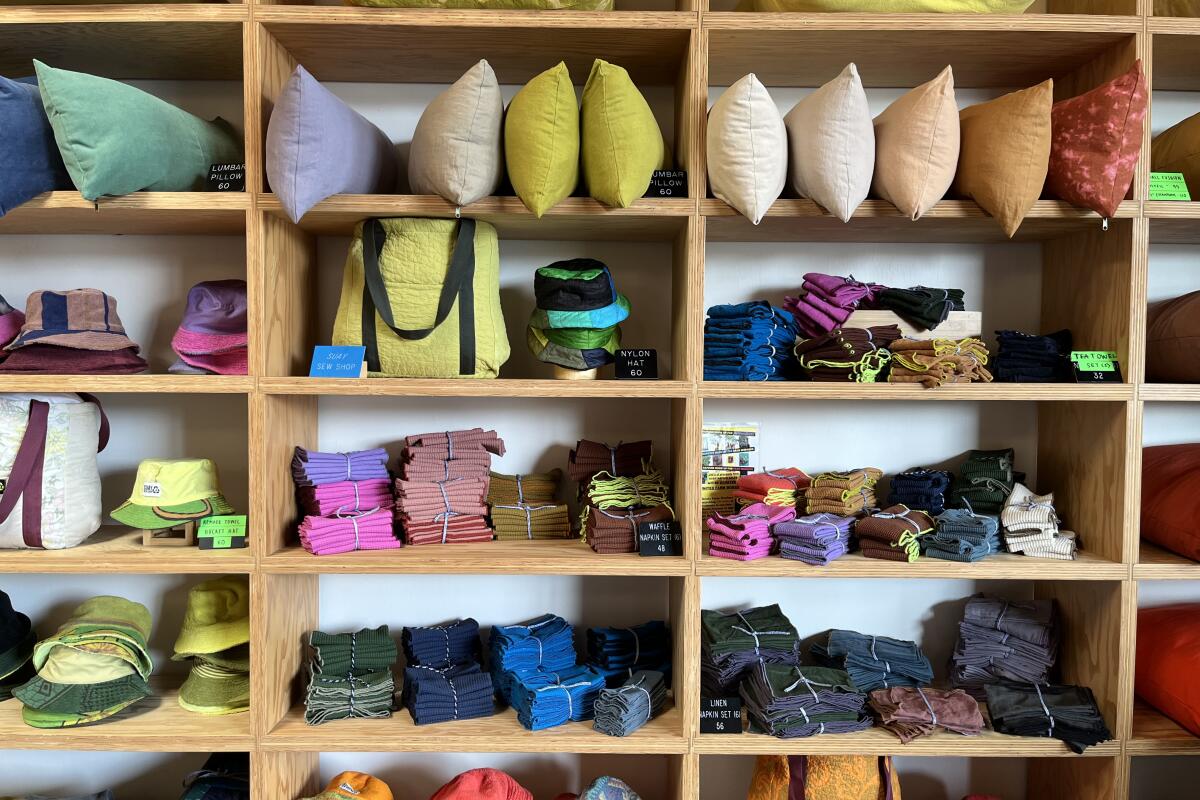Shelves with fabrics 