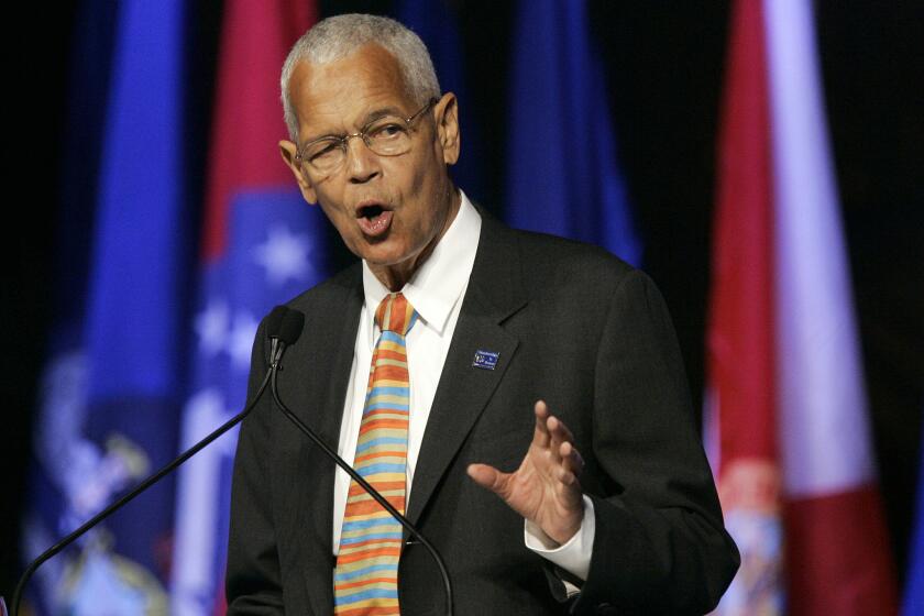 Then-NAACP Chairman Julian Bond addresses the civil rights organization's convention in Detroit on July 8, 2007.