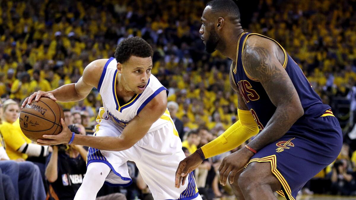 Stephen Curry, left, and the Warriors will try to repeat as champions in an NBA Finals rematch against LeBron James and the Cavaliers.