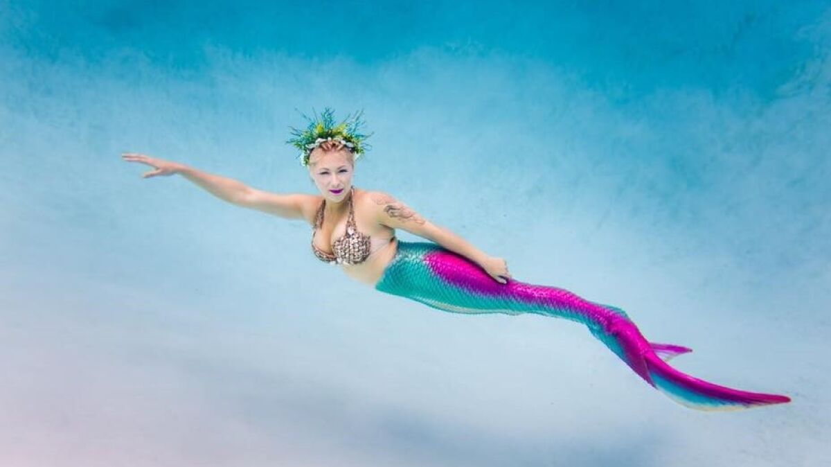 Hanna Denham as a mermaid. Her Art in Flexion offers courses on performing as the mythical aquatic creature.