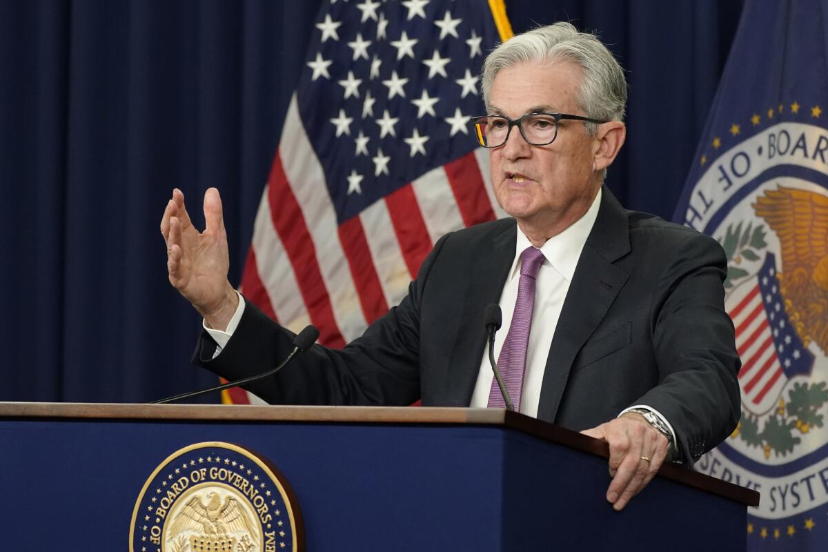 Federal Reserve Chairman Jerome H. Powell speaks in Washington.