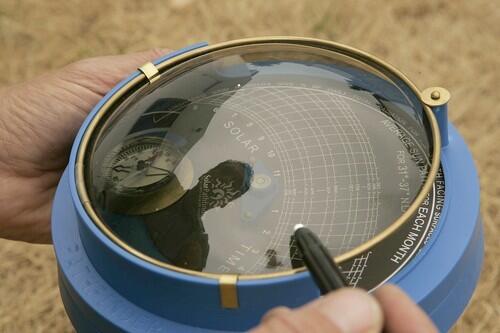 The Solar Pathfinder measures sun exposure at different locations.