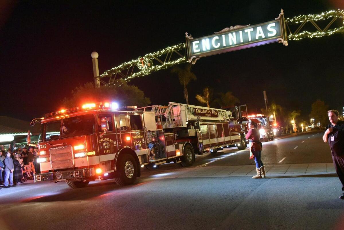 Encinitas Fire Dept. trucks at the Holiday Parade.