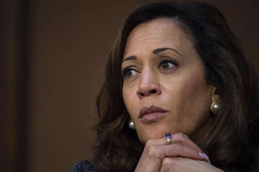 US Democratic Senator from California Kamala Harris attends a Senate Intelligence Committee hearing on "Policy Response to Russian Interference in the 2016 US Elections" on Capitol Hill in Washington, DC, on June 20, 2018. / AFP PHOTO / NICHOLAS KAMMNICHOLAS KAMM/AFP/Getty Images