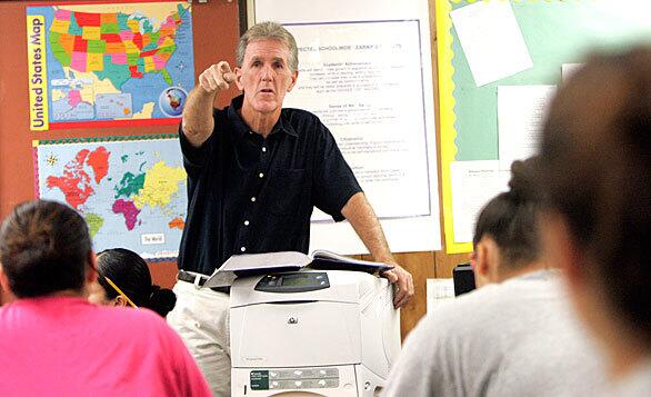 History teacher Vince McGrath teaches about the Revolutionary War period of the United States in his Camp Scott classroom. County supervisors approved a plan recently to create pilot charter schools at county-run juvenile probation camps, including Camps Scott and Scudder, which serve about 160 girls.