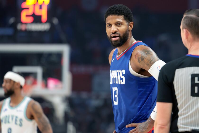 Los Angeles, California March 12, 2024-Clippers Paul George during a recent game.