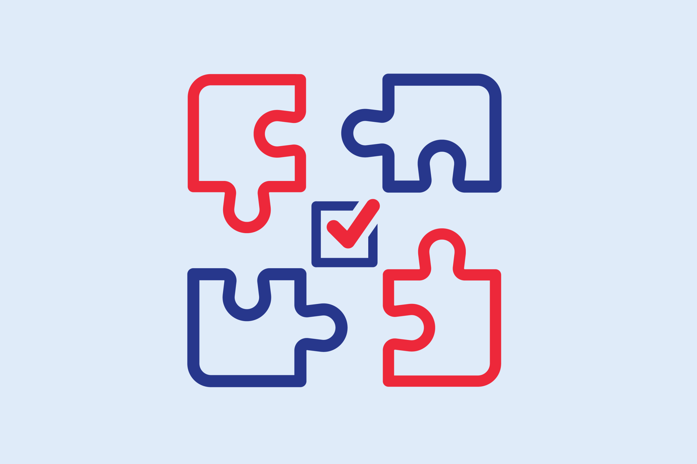 Illustration of 4 disconnected puzzle pieces with a voting tally in the center