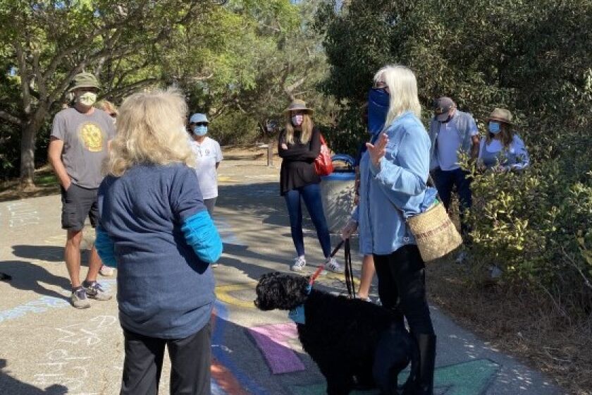 La Jolla Parks & Beaches board member Mary Ellen Morgan, right, apologized at the Oct. 31 "ChalkUp" event for controversial comments she had made about the Black Lives Matter movement.