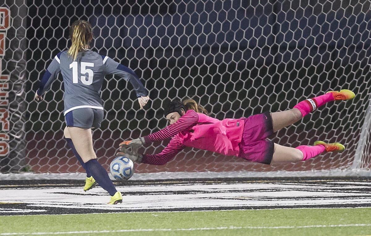 Huntington Beach High goalie Rachel Harris has helped the Oilers post two shutouts in the road in CIF SoCal Division I Regional playoffs.