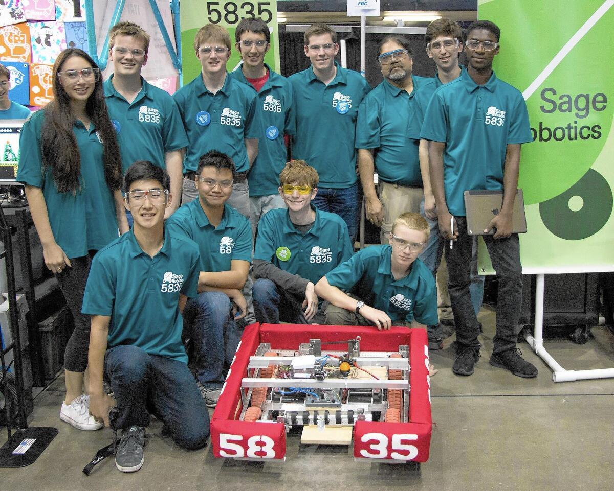Sage Hill School students from Newport Coast bring their robot to the Los Angeles regional FIRST Robotics Competition March 12 at the Long Beach Arena. The competition welcomed over 1,000 students from California, Hawaii and Chile.