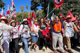 Members and supporters of the United Farm Workers arrive at the state Capitol in Sacramento Friday.