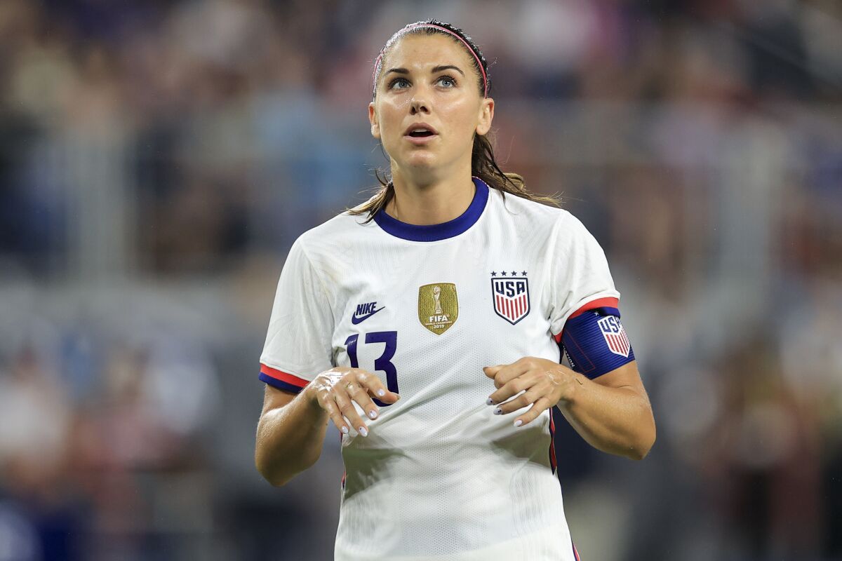 United States forward Alex Morgan (13) playing in an international friendly soccer match against Paraguay in September.