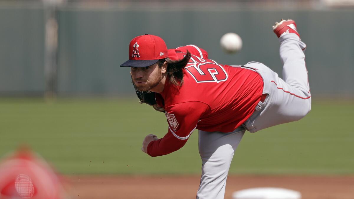 Angels left-hander Dillon Peters pitches during a spring training game March 15 in Phoenix.
