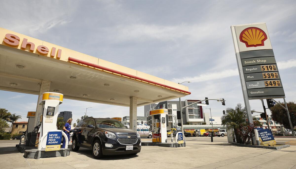 A Shell Gas Station at the intersection of South Fairfax Avenue, San Vicente Boulevard and West Olympic Boulevard in Los Angeles advertised all grades of gasoline above the $5 mark last month.