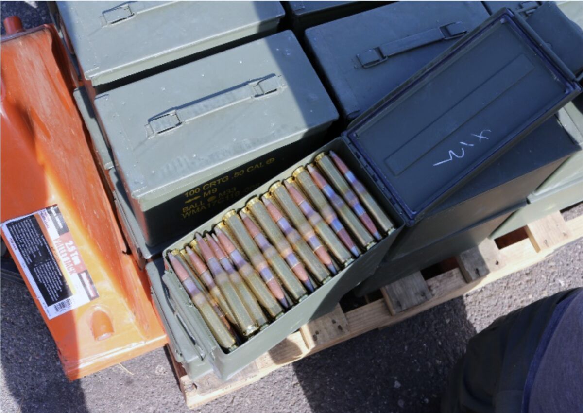 Metal containers of .50 caliber ammunition