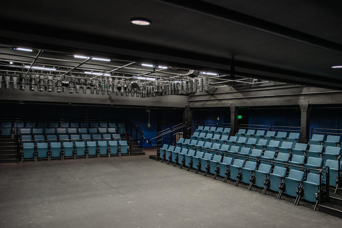 The theater will blue seats.