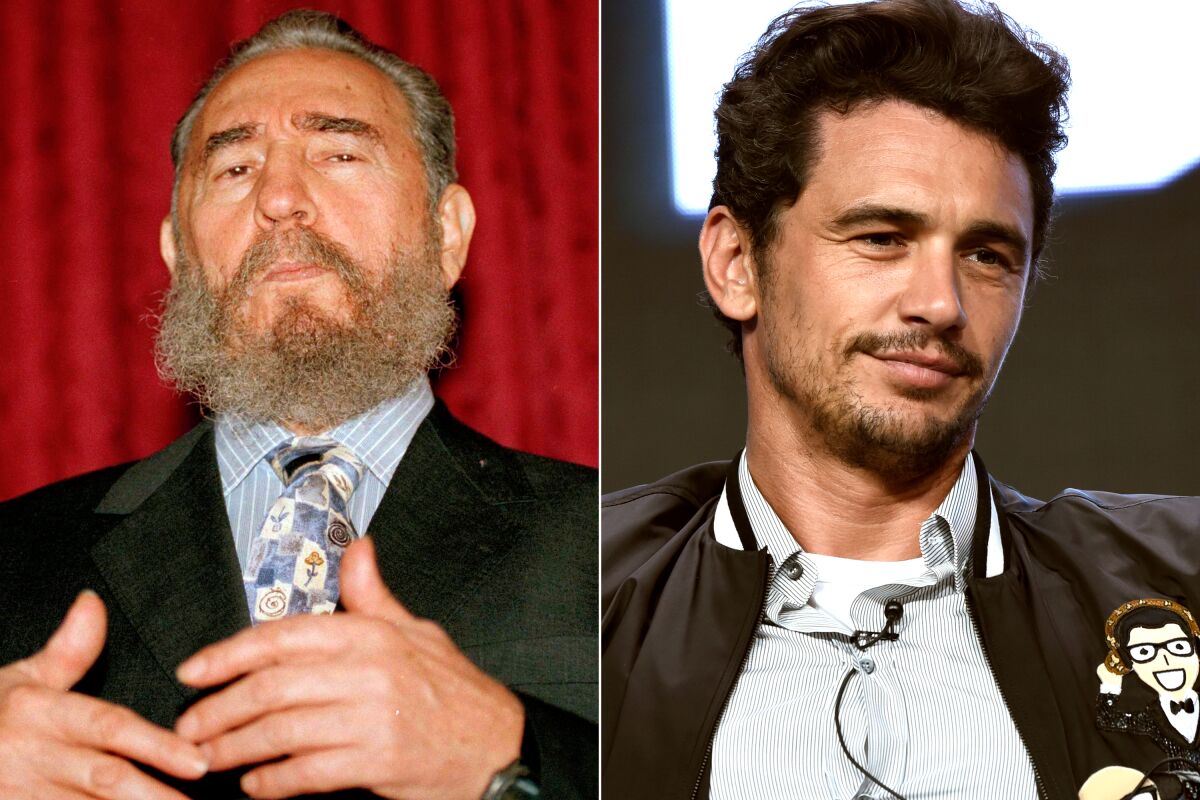 Side by side images of Fidel Castro, left and James Franco, right.
