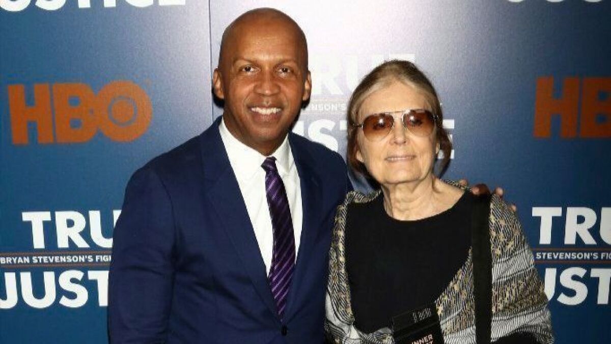 Bryan Stevenson, founder and executive director of the Equal Justice Initiative, and Gloria Steinem attend a special screening of "True Justice: Bryan Stevenson's Fight for Equality," at the SVA Theatre on Monday, June 24, 2019, in New York.