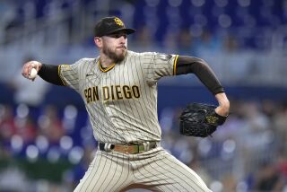 San Diego Padres' Joe Musgrove delivers a pitch during the first inning of a baseball game against the Miami Marlins, Thursday, June 1, 2023, in Miami. (AP Photo/Wilfredo Lee)