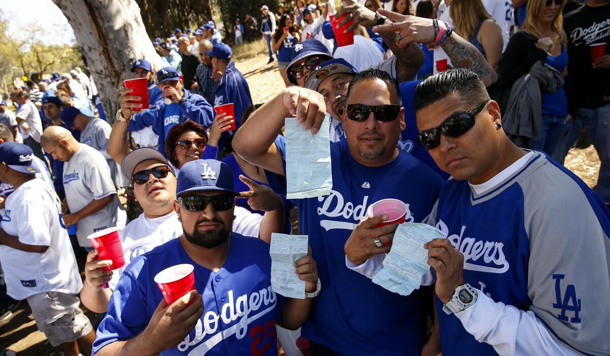 Dodgers baseball fans tailgate before a game on April 6.