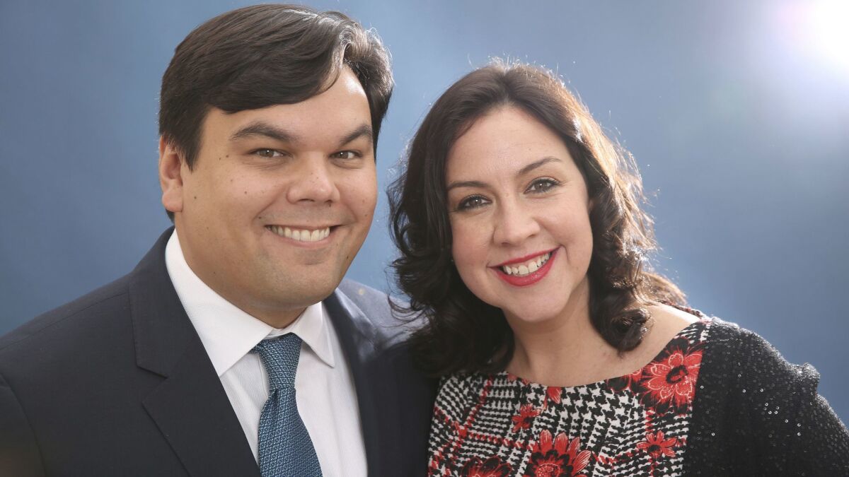 Robert Lopez and Kristen Anderson-Lopez pose for a portrait at the 86th Oscars Nominees Luncheon in Beverly Hills, Calif. The couple were nominated for an Oscar for their song, "Remember Me," from the animated film, Coco."