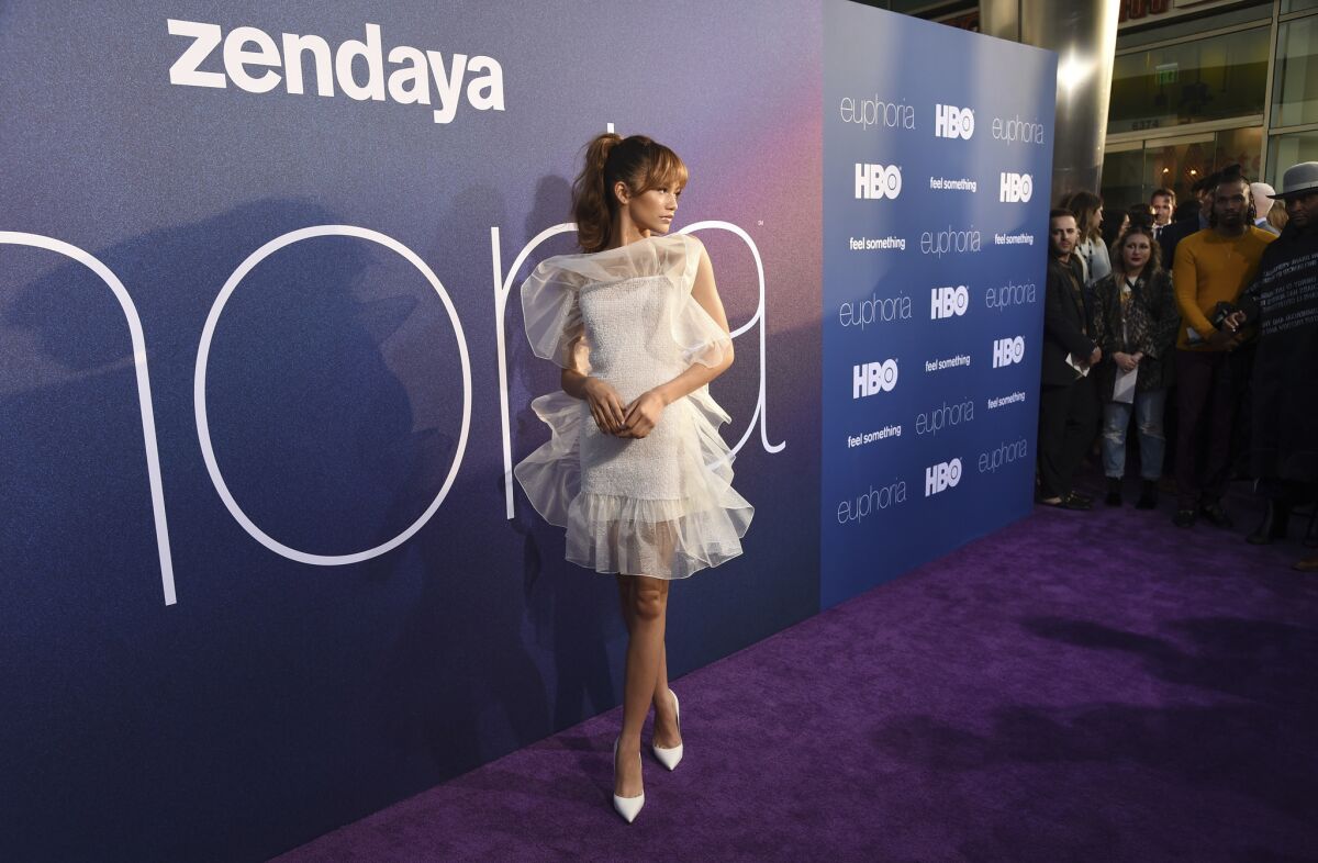 Zendaya, star of the HBO drama series "Euphoria," on the purple carpet on Tuesday evening.