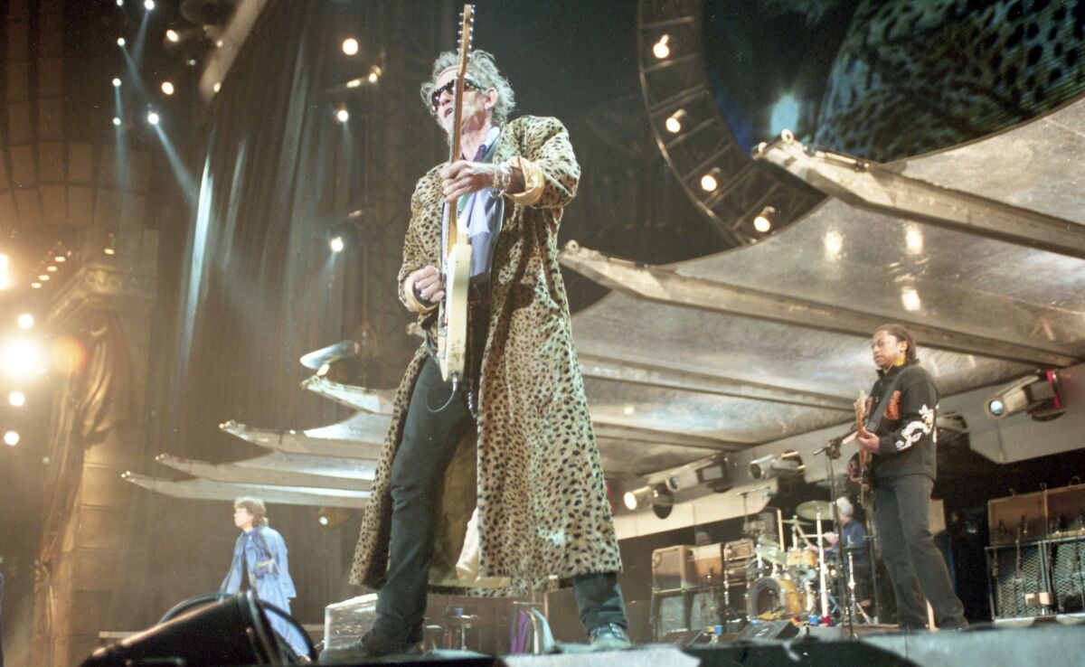 Keith Richards on stage with the Rolling Stones in 1998 at Qualcomm Stadium