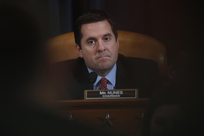 House Intelligence Committee Chairman Rep. Devin Nunes, R-Calif. listens on Capitol Hill in Washington, Monday, March 20, 2017, during the committee's hearing on allegations of Russian interference in the 2016 U.S. presidential election. (AP Photo/Manuel Balce Ceneta)