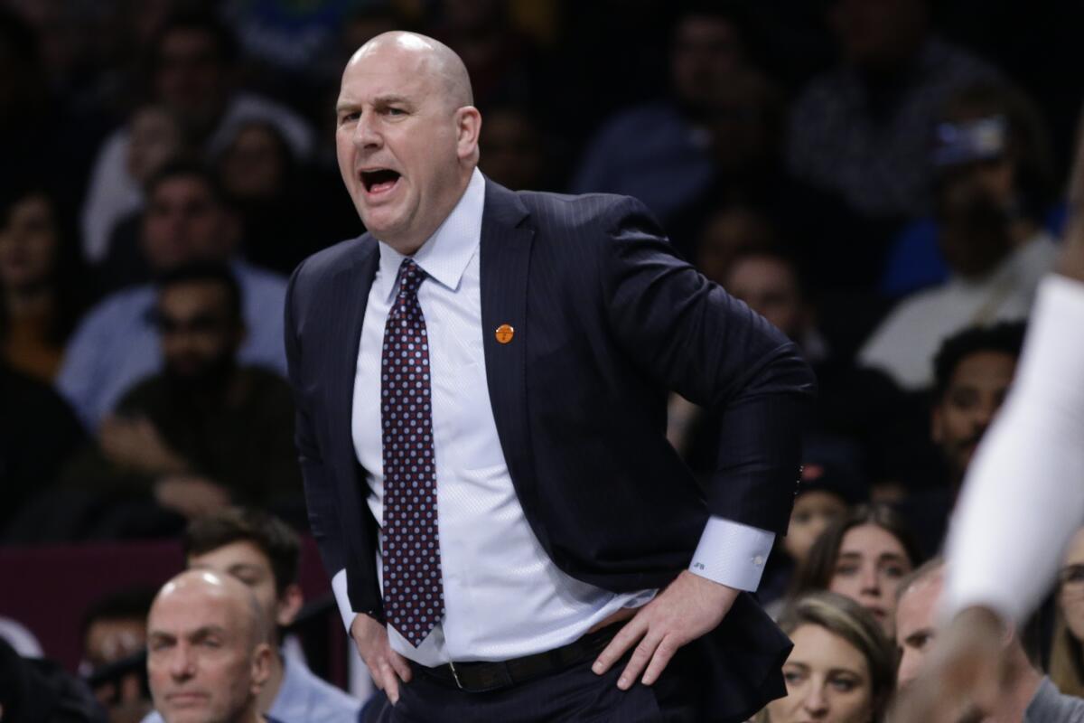 FILE - Chicago Bulls head coach Jim Boylen calls out to his team during the first half of an NBA basketball game against the Brooklyn Nets on Jan. 31, 2020, in New York. Boylen and USA Basketball can clinch a spot in the 2023 World Cup by beating Brazil in a qualifying game on Friday, Nov. 11, 2022, in Washington. (AP Photo/Frank Franklin II, File)