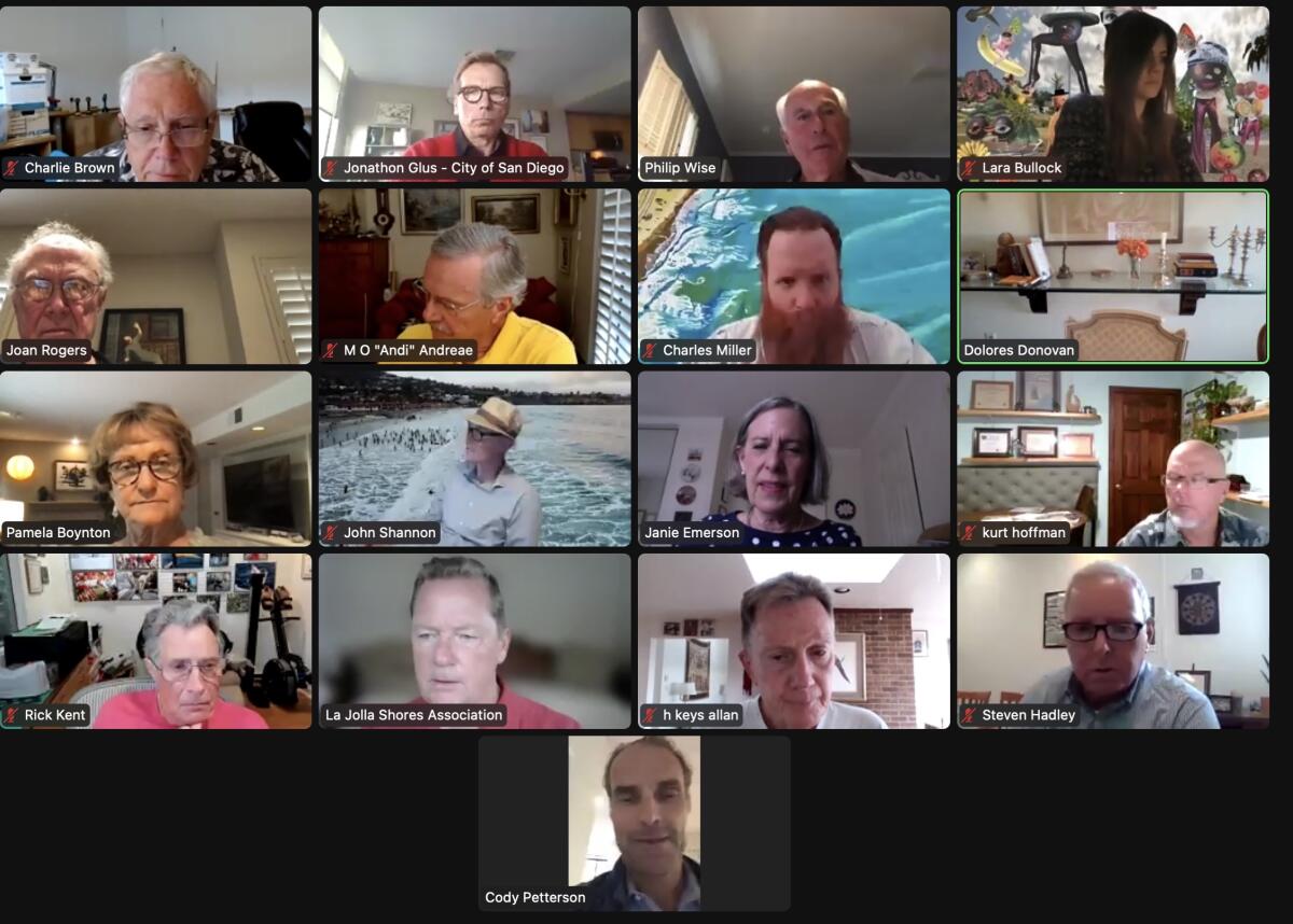 Members of the La Jolla Shores Association meet July 13 online.