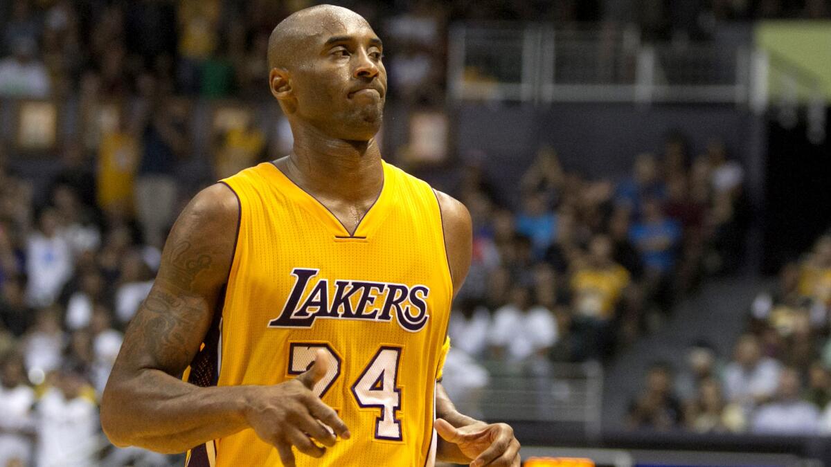 Lakers guard Kobe Bryant will miss Saturday's preseason game in San Diego against the Golden State Warriors with a bruised leg.