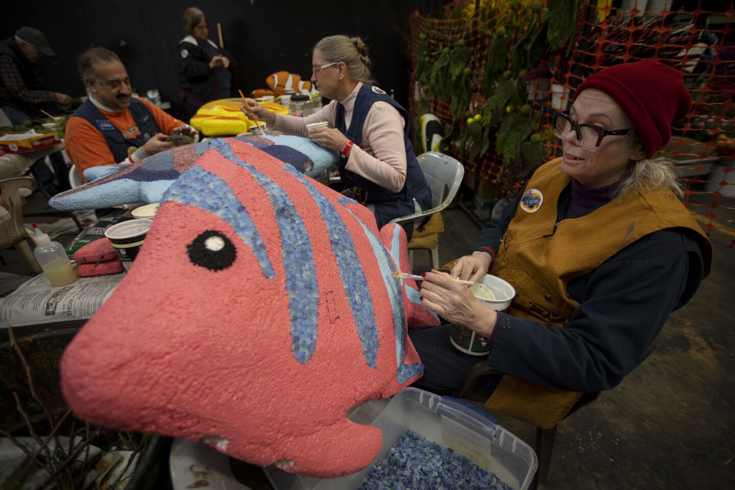 Marney Kincaid works on the Cal Poly universities' float