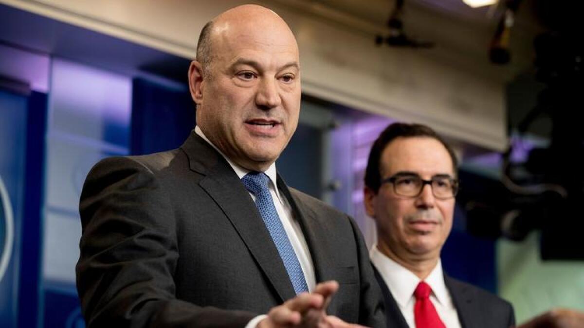 White House economic advisor Gary Cohn, left, and Treasury Secretary Steven Mnuchin at the White House in April.