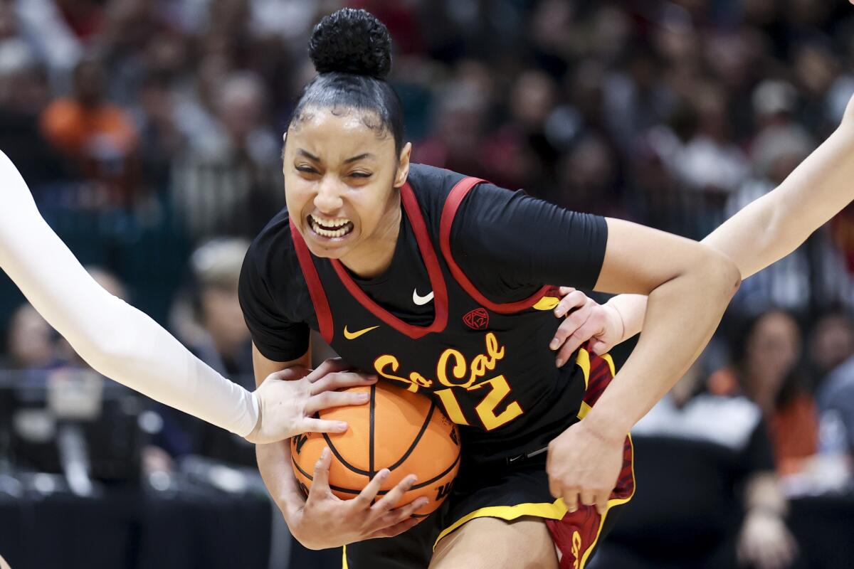 USC guard JuJu Watkins battles against the Stanford defense during the Pac-12 championship game on March 10.