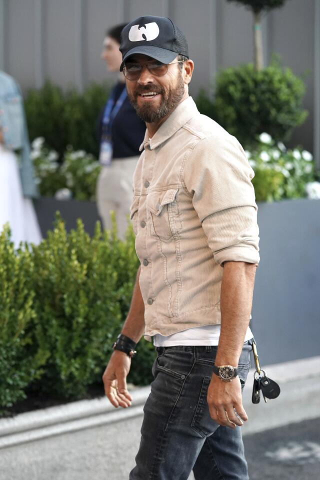 Justin Theroux arrives at the quarterfinals of the U.S. Open tennis championships on Tuesday, Sept. 3, 2019, in New York.