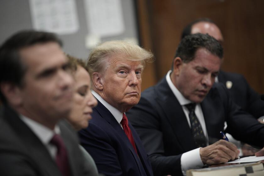Former President Donald Trump appears in court for his arraignment, Tuesday, April 4, 2023, in New York. (AP Photo/Curtis Means via Pool)